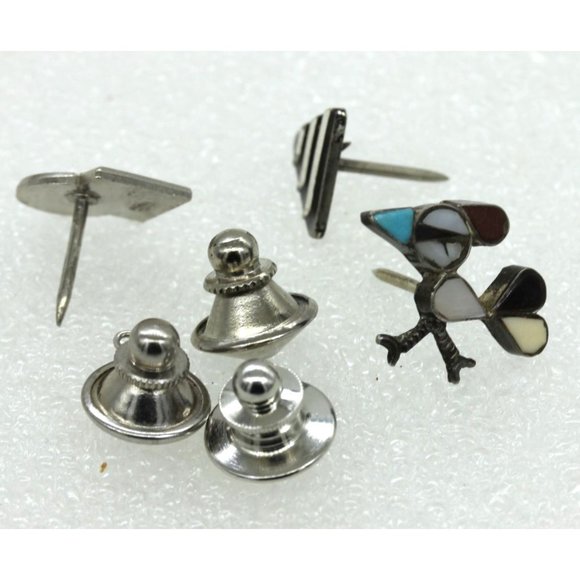 925 STERLING lot of 3 TIE TACKS Peyote bird, Jostens geometric style VINTAGE - Picture 5 of 6